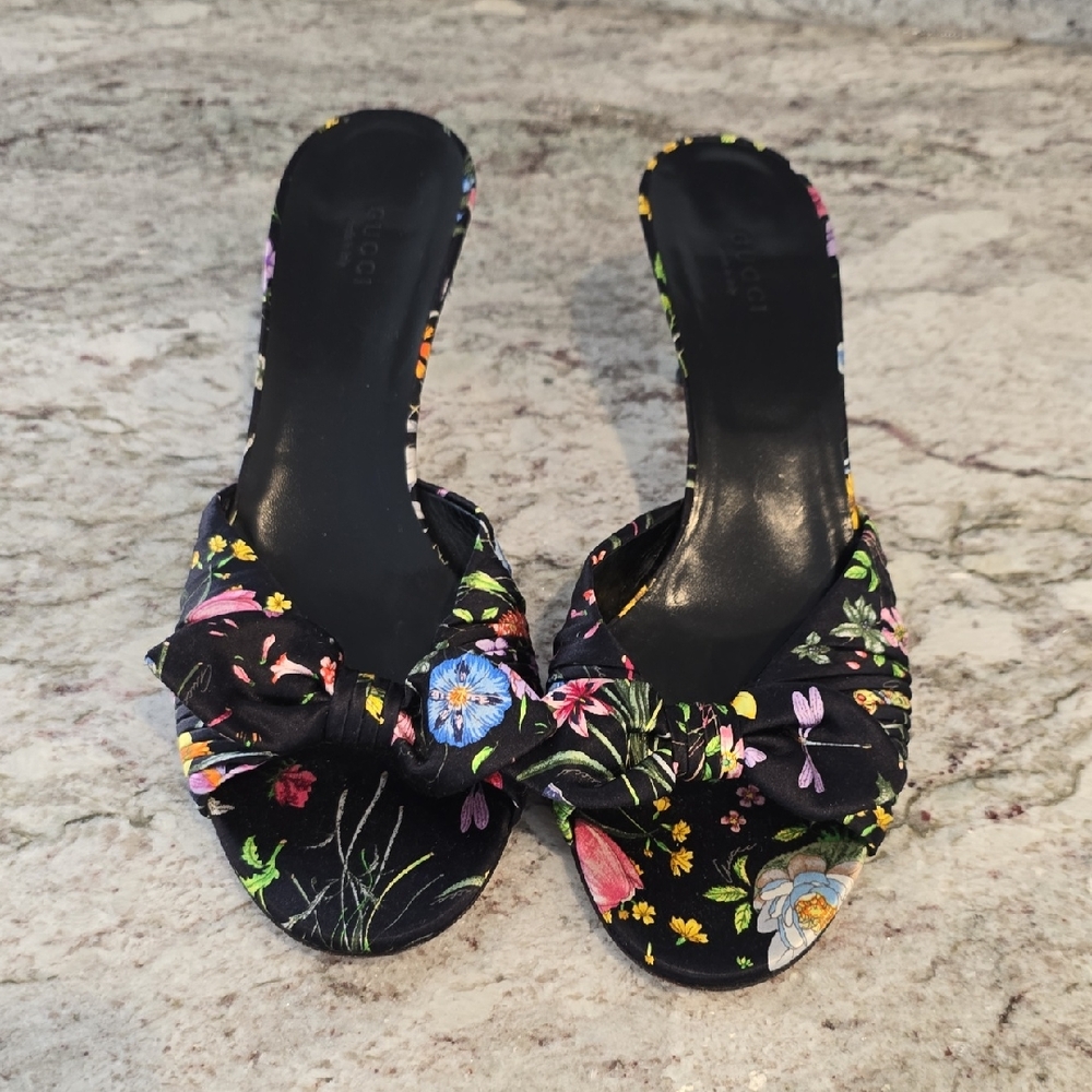 Gucci Black Floral Women's Mules